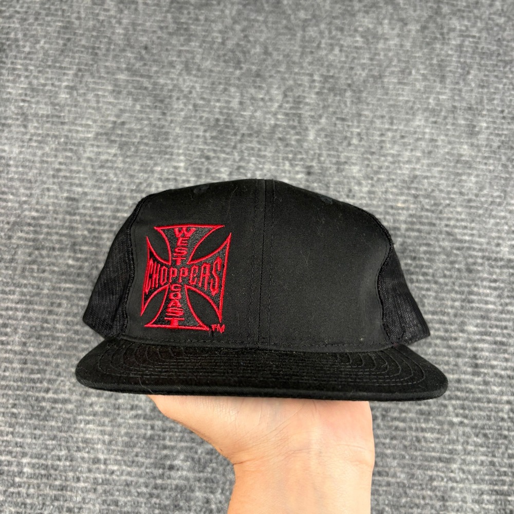 West Coast Choppers Black Red Iron Cross Trucker Hat Snapback Mesh Cap Mens OSFM